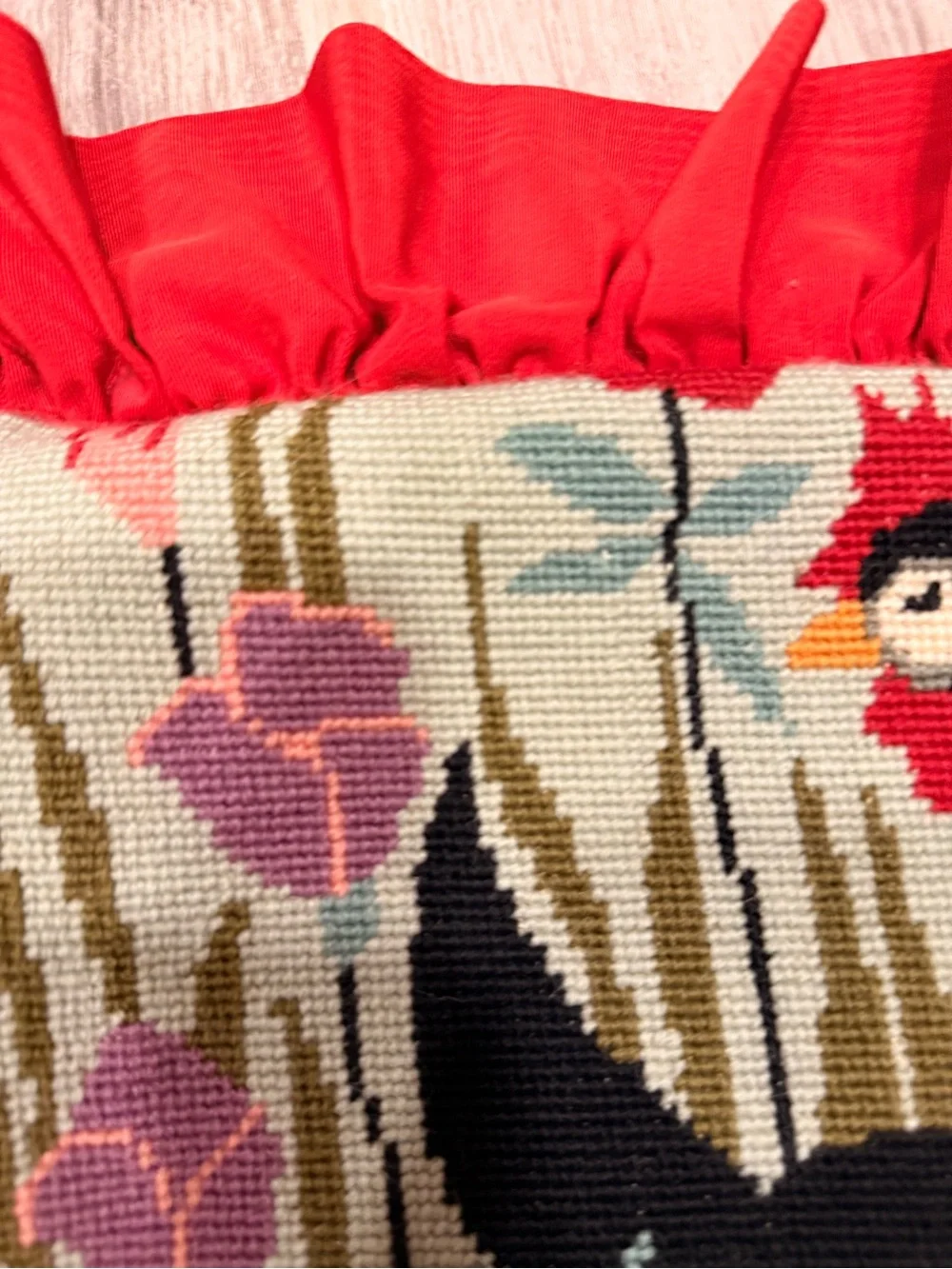 Vintage Rare FW Crafts Persian Wool Needlepoint Rooster & Hen Design Pillow